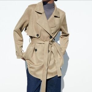 NWT Zara Faux Suede Trenchcoat